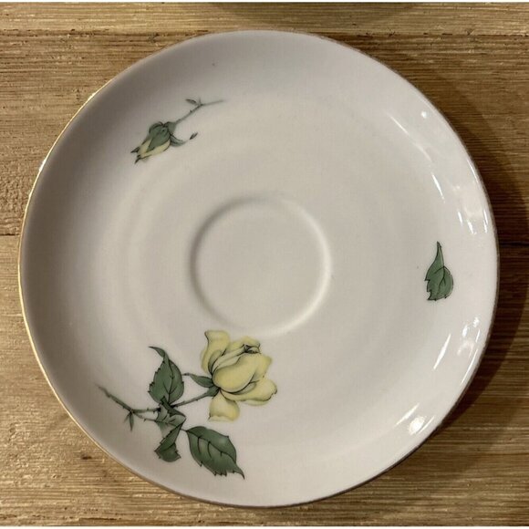 Lot of 8 KPM Krister Germany Porcelain Saucer Plate Yellow Rose Gold Rim 5 3/4" - Picture 2 of 4